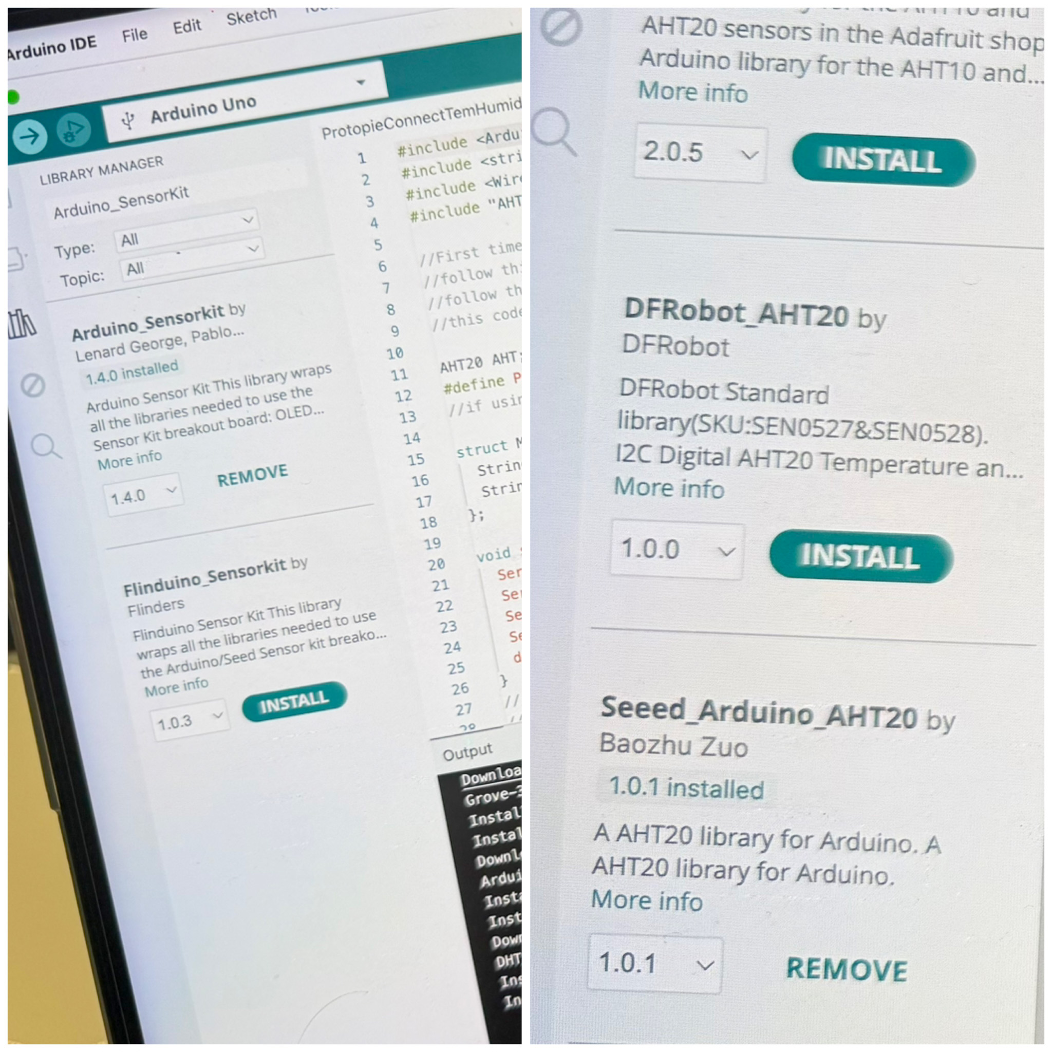 The reason for the encountered error on the screen was that the plug-ins from Library Manager were not installed properly. Therefore, Steve showed us the two important plug-ins for this demo which were <em>Arduino_Sensorkit</em> and <em>Seeed_Arduino_AHT20</em>. Without these corrected plug-ins, the error will continue to occur, and the sensor won't work when tested on mobile. 