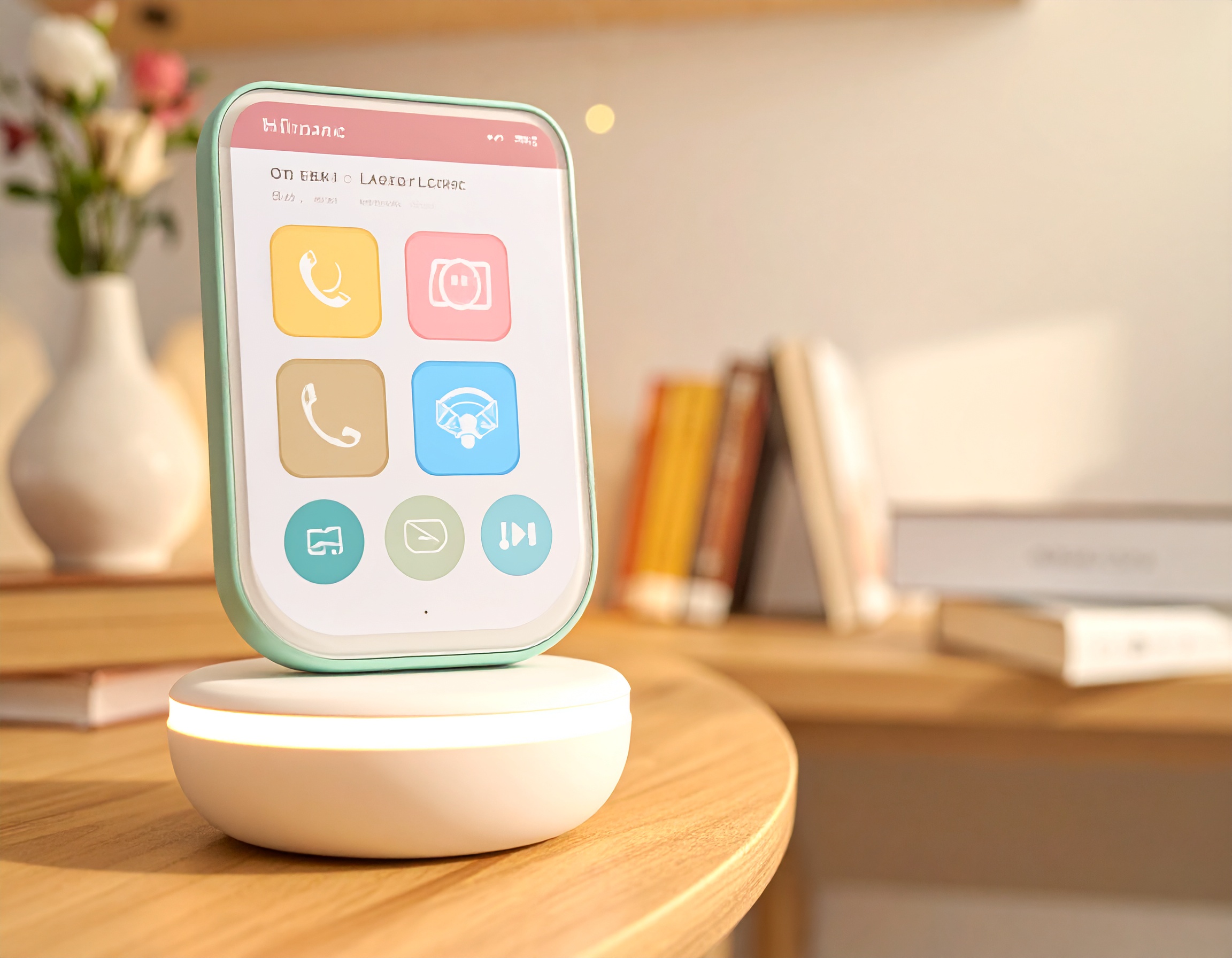 Image generated by Minh Vo using Adobe Firefly, “The device: A Modern Communication Device for Seniors,” generated in October 2025. AI-generated concept visualization created to illustrate an original design concept for academic purposes.