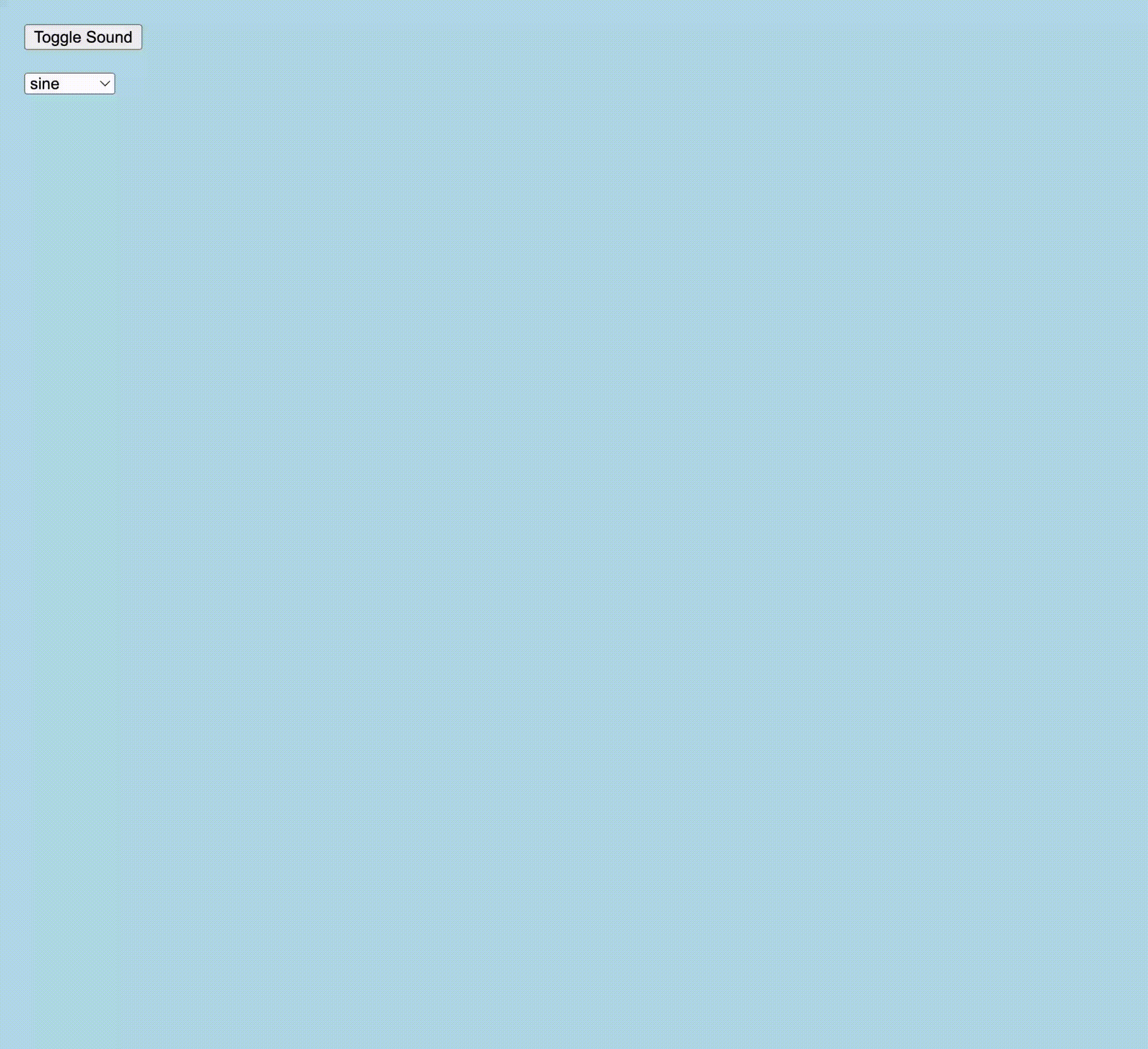 When you click a button to turn sound on and off and select a wave type from a dropdown, and the background changes color while the chosen waveform is displayed and a tone plays at 440 Hz.